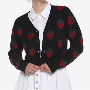 Black Strawberry Crop Cardigan Hot Topic